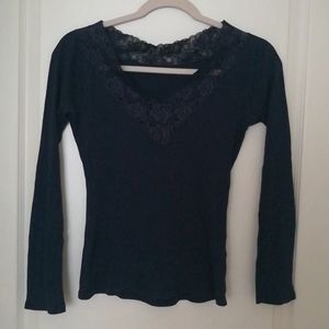 The Limited Sexy Lace V-Neck Soft Long Sleeve Top